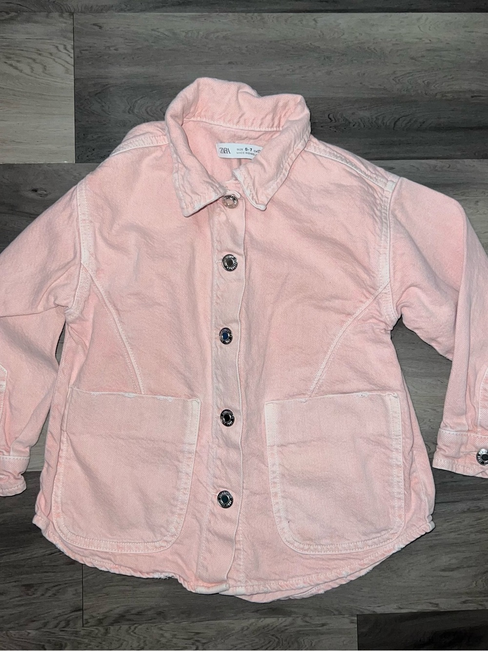 Zara Girls Light Pink Button-Up Jean Jacket